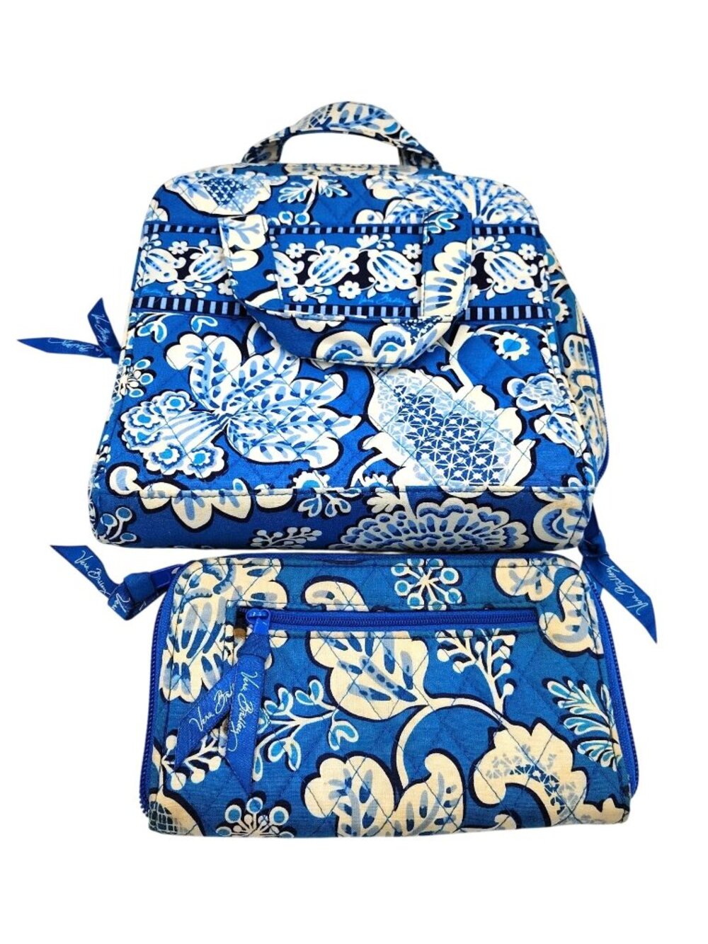 Vera Bradley Travel Organizer Blue Lagoon Cosmetic Case Fold Out Quilted